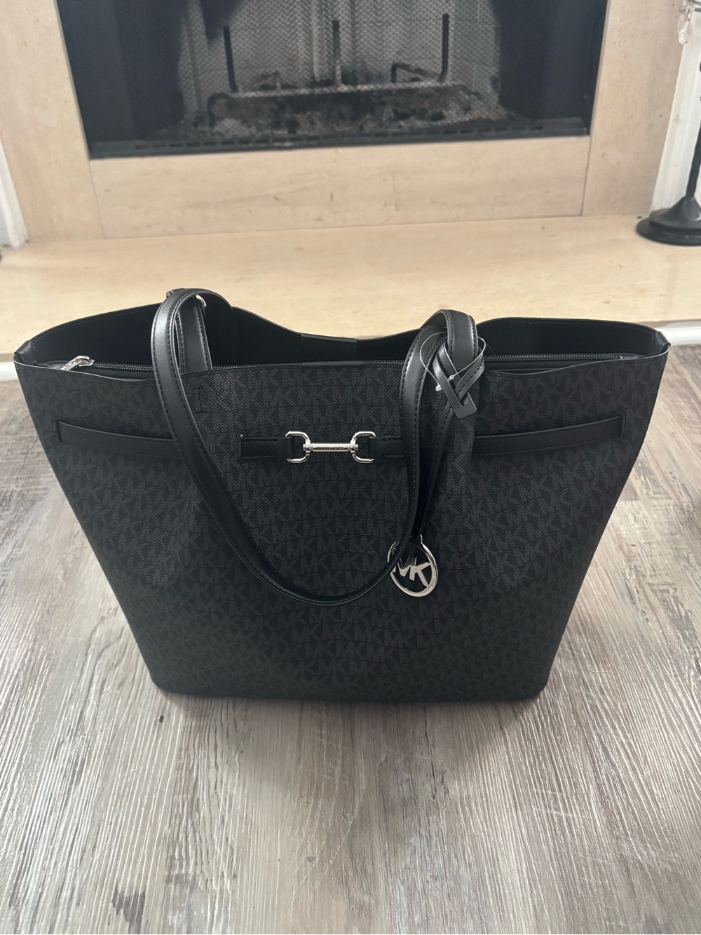 Michael Kors Black Signature Logo Tote with Silver Hardware